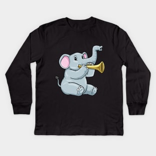 Elephant as musician with trumpet Kids Long Sleeve T-Shirt